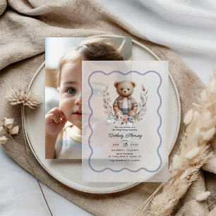 Classic Preppy Teddy Bear Floral Birthday Party Vellum Invitations