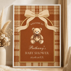 Classic Preppy Teddy Bear Plaid Welcome  Poster