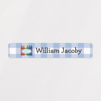 Classic Primary Crayon Blue Plaid Name Labels