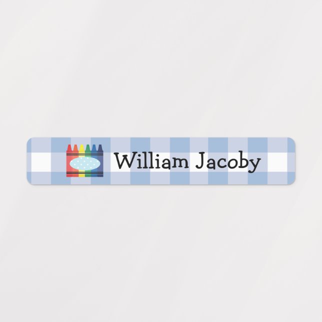 Classic Primary Crayon Blue Plaid Name Labels (Design 1)