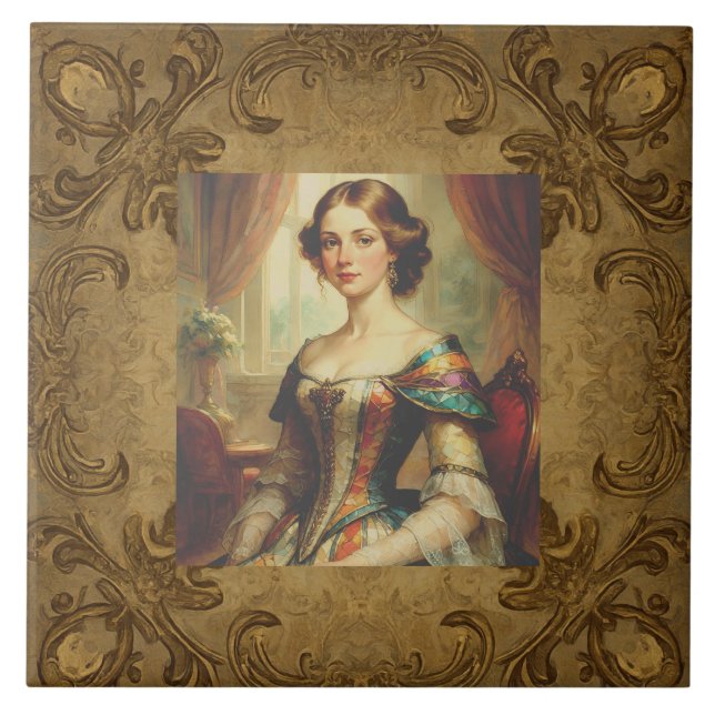 Classic, Princess and Gold Pattern,Victorian Style Ceramic Tile (Front)