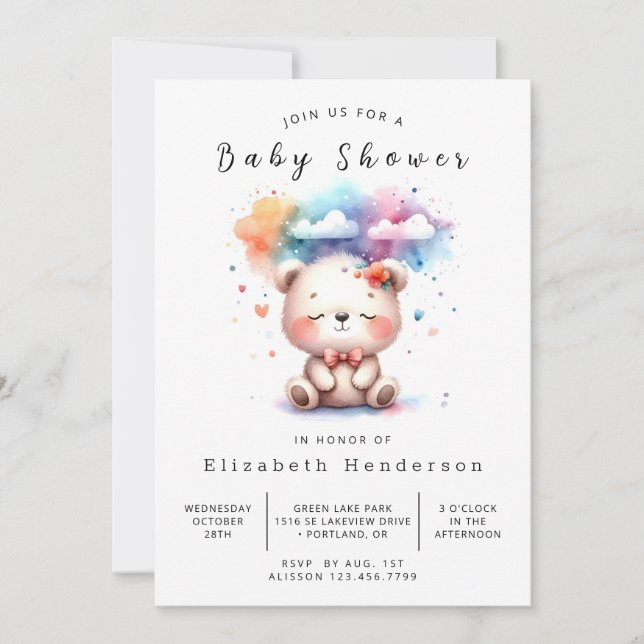 Classic Printable Bear Baby Shower Invitation (Front)