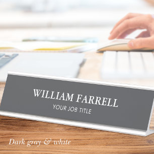 Classic Professional Dark Grey White Office Desk Name Plate