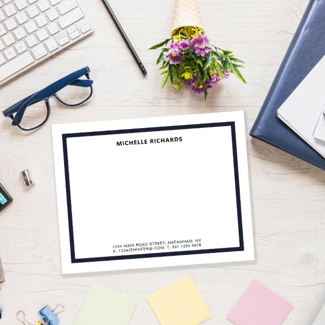 Classic Professional Navy Blue Border Stationery Card (Creator Uploaded)