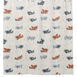 Classic Propeller Aeroplane Pattern Navy Blue Shower Curtain