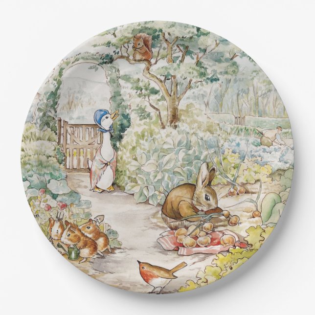 Classic puddle duck in a garden paper plate (Front)