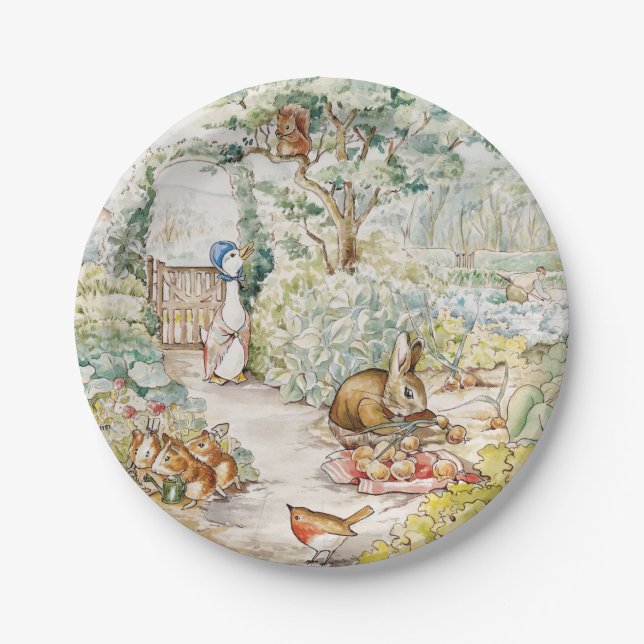 Classic puddle duck in a garden paper plate (Front)