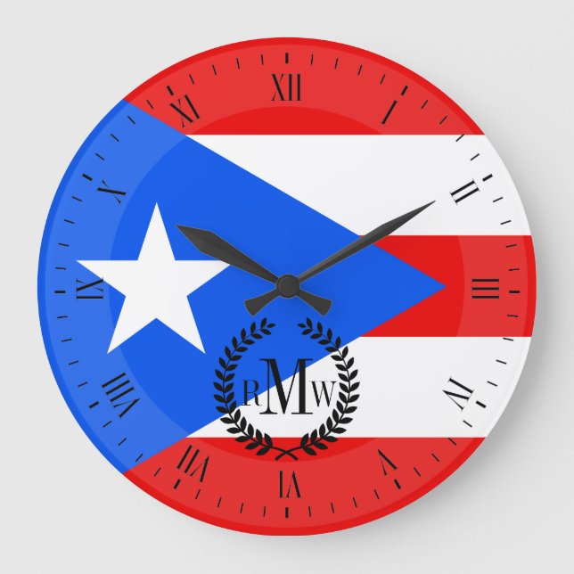 Classic Puerto Rican Flag Large Clock (Front)