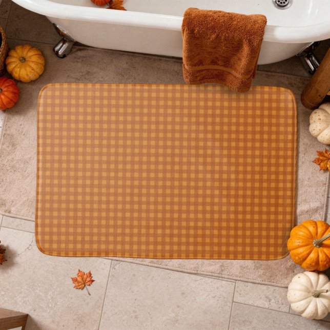 Classic Pumpkin Fall Autumn Gingham Plaid Check Bath Mat (Creator Uploaded)
