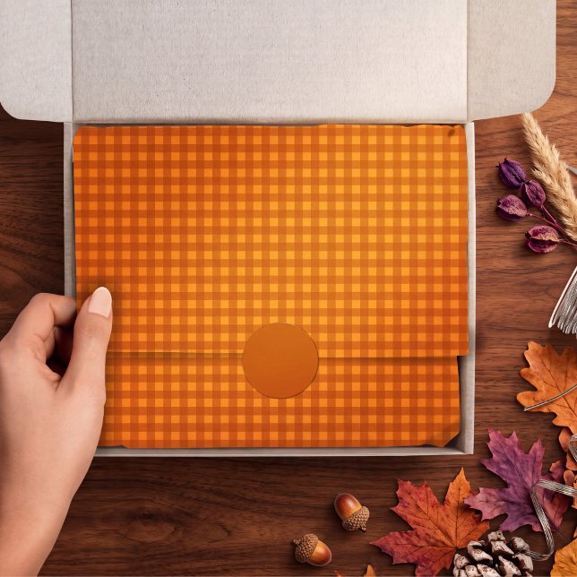 Classic Pumpkin Fall Autumn Gingham Plaid Check Tissue Paper (Creator Uploaded)