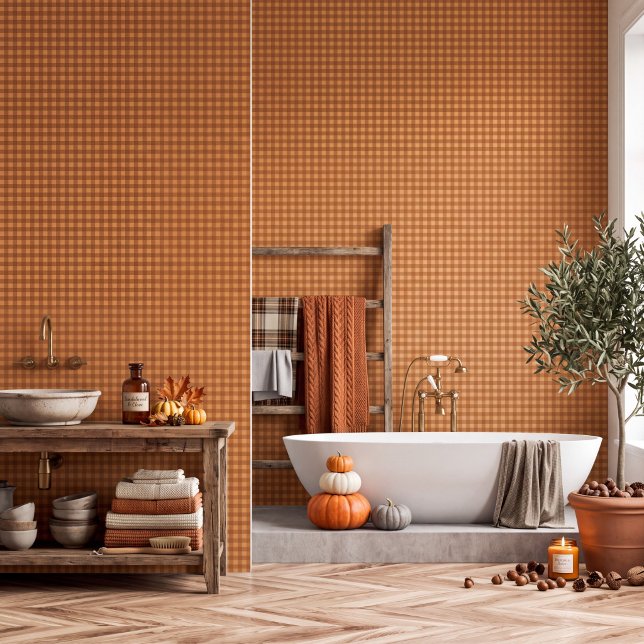 Classic Pumpkin Fall Autumn Gingham Plaid Check Wallpaper (Creator Uploaded)