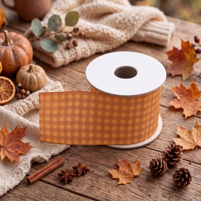 Classic Pumpkin Fall Autumn Gingham Plaid Grosgrain Ribbon (Creator Uploaded)