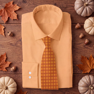 Classic Pumpkin Fall Autumn Gingham Plaid Tie