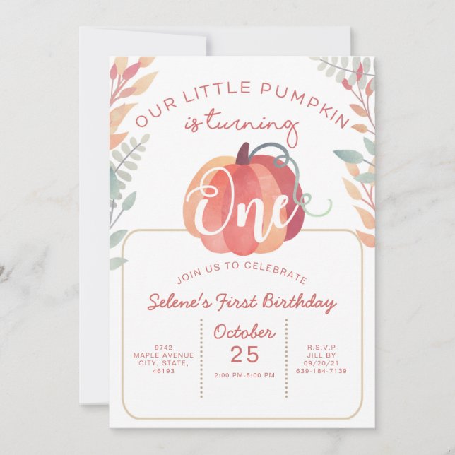 Classic Pumpkin First Birthday Invitation (Front)