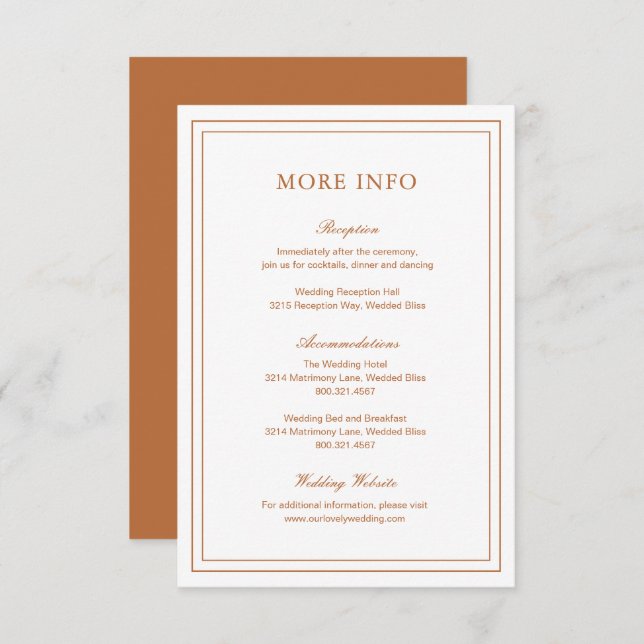 Classic Pumpkin Orange Elegant Wedding Enclosure Card (Front/Back)