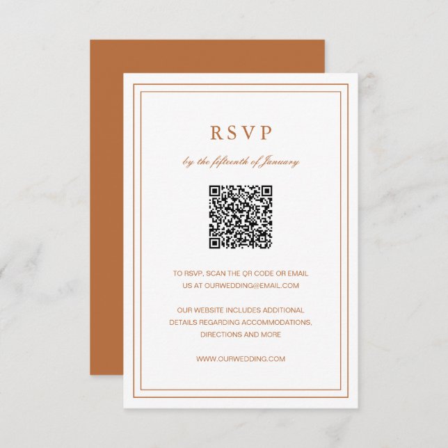 Classic Pumpkin Orange Elegant Wedding RSVP Card (Front/Back)