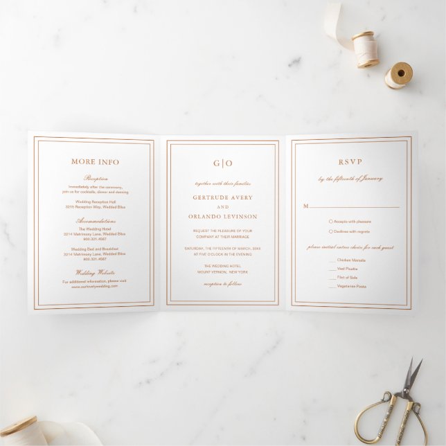 Classic Pumpkin Orange Elegant Wedding Tri-Fold Invitation (Inside)