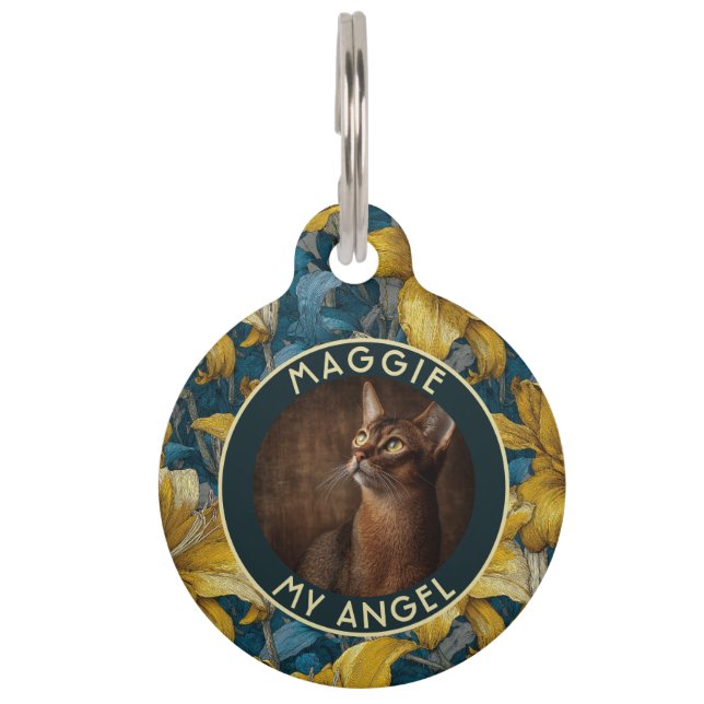 Classic Puppy Parent Gift Lilies Pattern Pet Tag (Front)