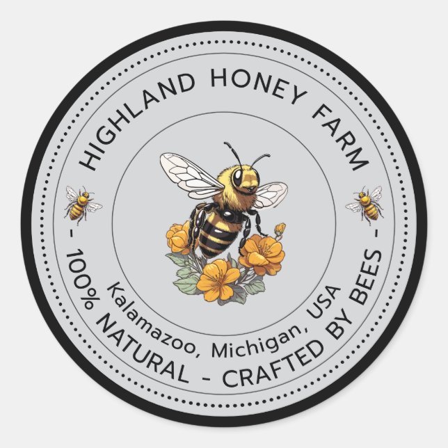 Classic Pure Honey Round Stickers  Editable Design (Front)