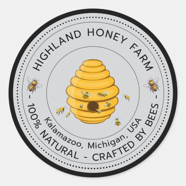 Classic Pure Honey Round Stickers  Editable Design (Front)