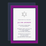 Classic Purple and Dark Blue | Bar Mitzvah Invitation<br><div class="desc">These simple and modern Bar Mitzvah or Bat Mitzvah invitations feature a purple and dark blue border,  with elegant matching text and a silver Star of David.</div>