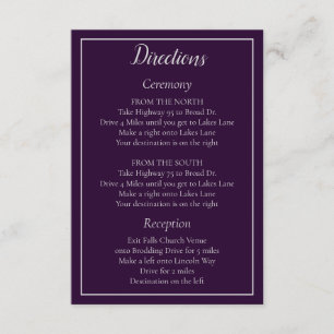 Classic Purple and Silver Wedding Directions Enclosure Card