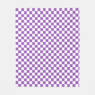 Classic Purple and White Checkered Pattern Fleece Blanket