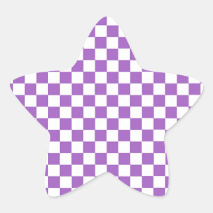 Classic Purple and White Checkered Pattern Star Sticker