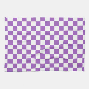 Classic Purple and White Checkered Pattern Tea Towel