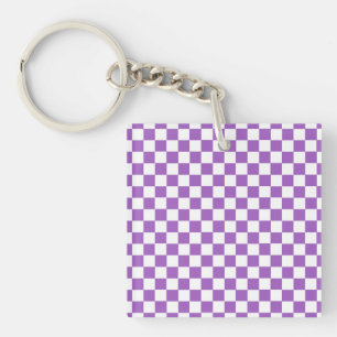 Classic Purple and White Chequered Pattern Key Ring