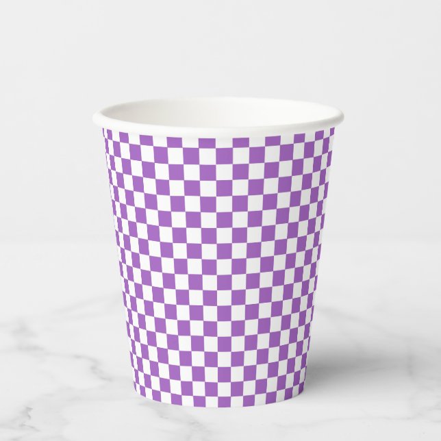 Classic Purple and White Chequered Pattern Paper Cups (Front)
