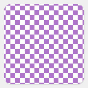 Classic Purple and White Chequered Pattern Square Sticker