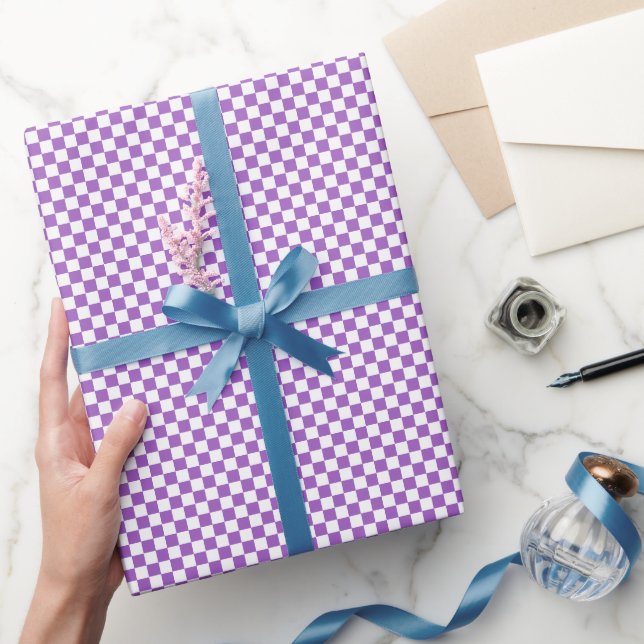 Classic Purple and White Chequered Pattern Wrapping Paper (Gifting)