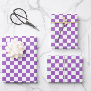 Classic Purple and White Chequered Pattern Wrapping Paper Sheet