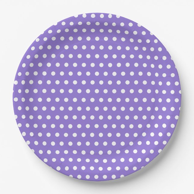 Classic Purple and White Polka Dot Party Paper Plate (Front)