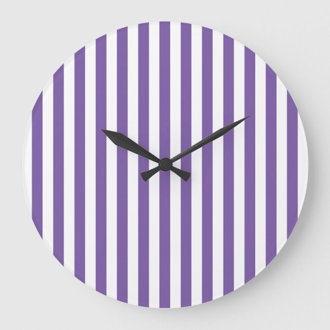 Classic Purple and White Vertical Striped Large Clock (Front)