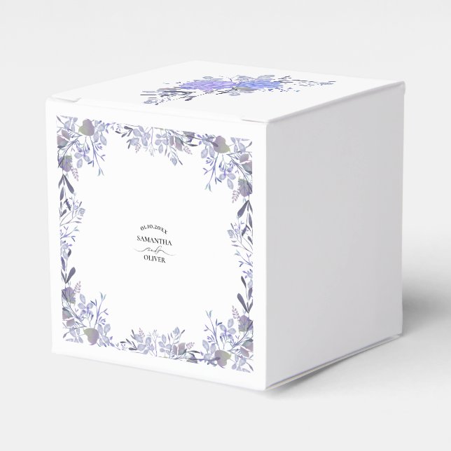 Classic Purple Botanical Wedding Favour Box (Front Side)