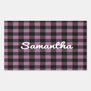 Classic Purple Buffalo Check Plaid Personalised Rectangular Sticker