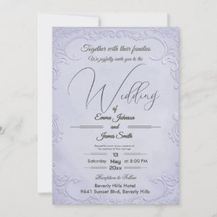 Classic Purple Embossed Floral Wedding Invitation