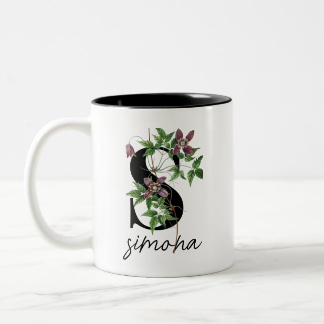 Classic Purple Floral Personalised Funny Two-Tone Coffee Mug (Left)