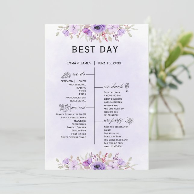 Classic Purple Floral Wedding Programs (Standing Front)