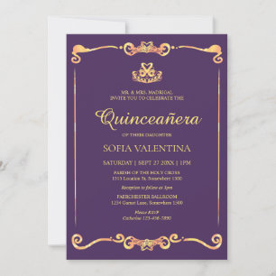 Classic Purple Gold Quinceanera Invitation