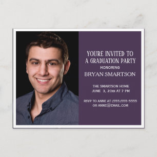 Classic Purple Graduation Party Photo Invitation Postcard