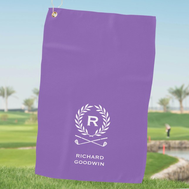 Classic Purple Monogram Name Wreath Custom Golf Towel (Creator Uploaded)