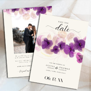 Classic Purple Orchid Modern Boho Photo Wedding Save The Date