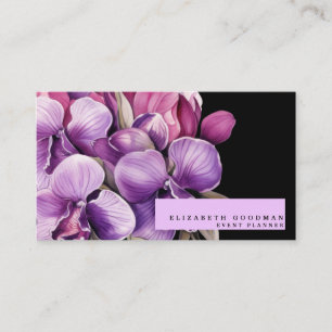 Classic Purple Orchids Black Business Cards