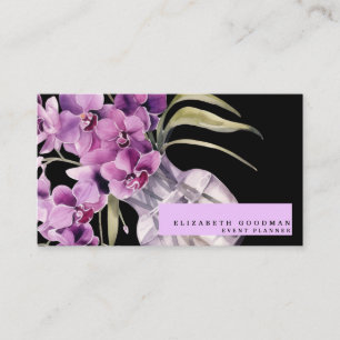 Classic Purple Orchids Black Business Cards