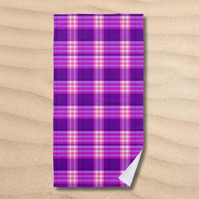 Classic Purple Pink Plaid Beach Towel (Creator Uploaded)
