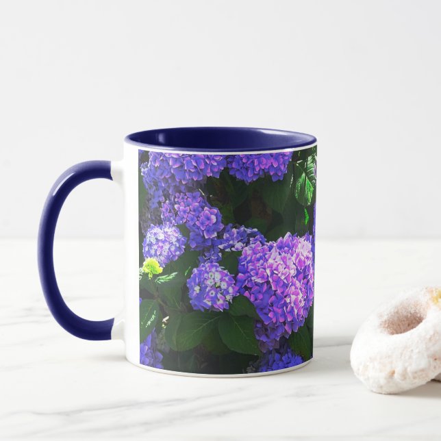 Classic Purple Realistic Hydrangea Mug (With Donut)