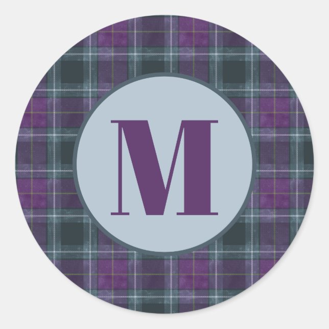 Classic Purple Teal Plaid Monogram Envelope Seal (Front)